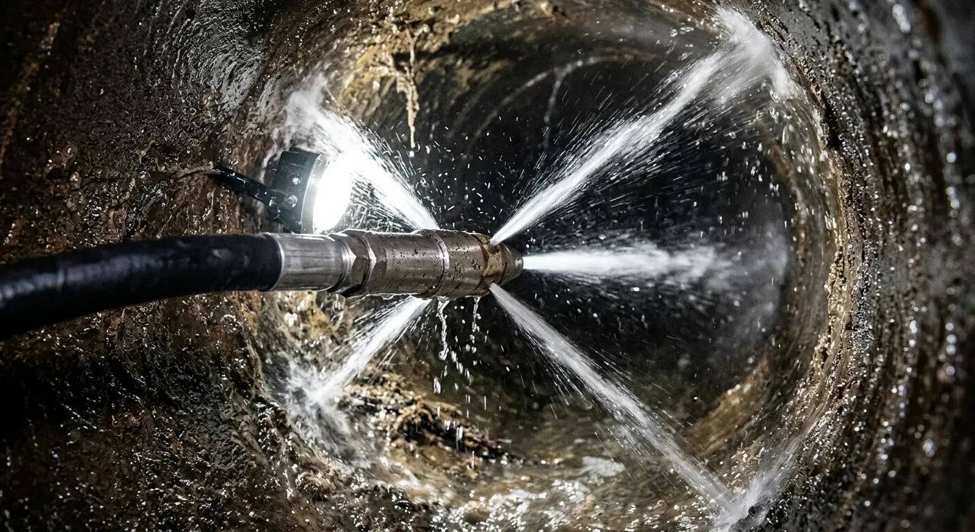High-pressure hydro jetting nozzle cleaning sewer pipe for Storm Drain Cleaning in Sun Valley